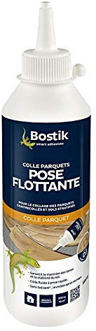 Bostik Schwimmender Parkettkleber 500 g Flasche Vinyl, klar, niedrigviskos, schnelltrocknend, wasserresistent, geeignet für Laminat, Parkett, Spanplatten, OSB, Bodenkleber