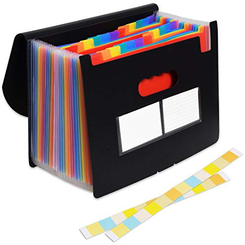 Expanding File Folder 24 Pockets,KXF Portable Expandable Document Holder with Lid Office A4 Desk Storage Expander Filing Folders Accordion File Organizer Rainbow Color Stand