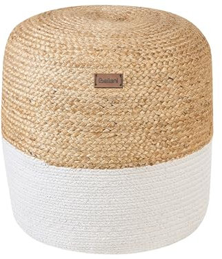 Indoor Pouf zweifarbig Jute beige Baumwolle weiß EPS rund ⌀ 46 cm Boho Dalama