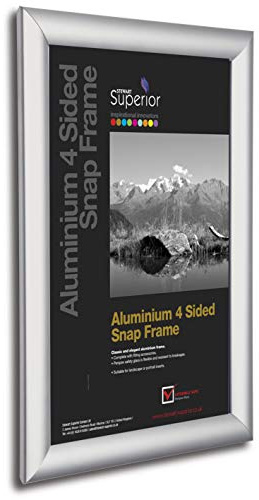 SECO Stewart Superior 20 x 30 Aluminium 4 Sided 25mm Front Loading Picture/Poster Snap Frame - Silver