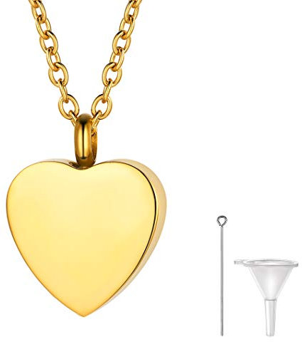 Richsteel Collana Urna Funeraria per Ceneri Placcato Oro/Nero/Acciaio Inossidabile,Collana Donna con Ciondolo Cuore Memoriale per Famiglia Animale Domestico