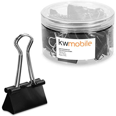 kwmobile 50x Foldback Klammern Set - 50x 25mm - Vielzweckklammer Büro Dokumenten Clips - Metall Maul Klammer Klemmen in Schwarz