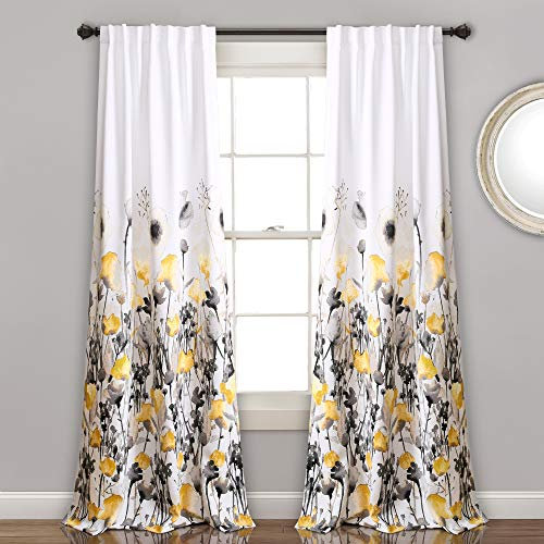 Lush Decor, Zuri Flora-Vorhänge, lichtfilternd, für Wohnzimmer, Esszimmer, Schlafzimmer, 213,4 x 132,1 cm, Gelb und Grau, 1 Paar