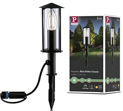 Paulmann Mini Poller 94323 Plug & Shine LED Außenleuchte Minipoller Classic IP44 incl. 1x2 Watt dimmbar Klar Metall 3000 K E14, 2 W, Anthrazit