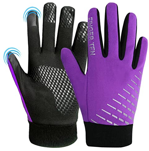 FINGER TEN Gants Velo Enfant Hiver Chaud Sport Anti-DÉRapant avec ÉCran Tactile Tactile Paire Valeur, Gant Running Jeunes Garçons Garçons Filles Ecole (M, Violet)