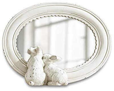 Loberon Spiegel Englay, purer Vintage-Zauber, sehr romantisch, mit Hasen-Verzierung, Nostalgie-Charme, Wohn-Accessoire, Dekoration, Polyresin, Spiegelglas, antikweiß