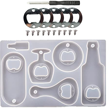 Akkem Bottle Opener Resin Molds Kits Beer Opener Silicone Molds for Epoxy Resin Jewelry Casting Mould Crafts Making Keychain Crystal Beer Spanner Jar Bottle Opener Handle (9.53×6.02×0.51inches)