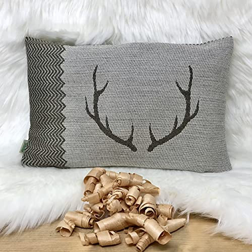 Gaidra Kissen Wellness mit Zirbenflocken - Jacquard aus 100% Baumwolle - 20 x 30 cm - handwerkliche Qualität aus Südtirol - Tiroler Stil - Geweih hellbraun
