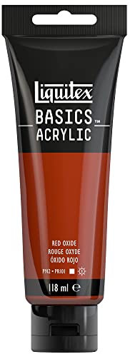 Liquitex 8870028 Basics - Peinture acrylique, peinture artistique monopigmentée, résistante à la lumière, qualité archive, finition satinée, tube de 118 ml - Rouge oxyde