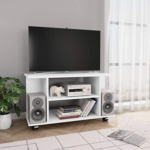 Gecheer Mobile TV con Ruote, Mobiletto Basso da Salotto, Mobile TV Moderno/Porta TV per Soggiorno, Salotto, Camera da Letto, TV Console Lowboard per TV Bianco 80x40x40 cm in Truciolato