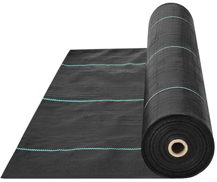 VEVOR Paño Mantillo Antimalezas 1,8 x 91,4 m Geotextil Tejido Anticrecimiento de Malezas Bajo Grava 102 g/m² Paño PP Permeable Resistente al Desgarro para Paisajismo, Cubierta del Suelo, Negro
