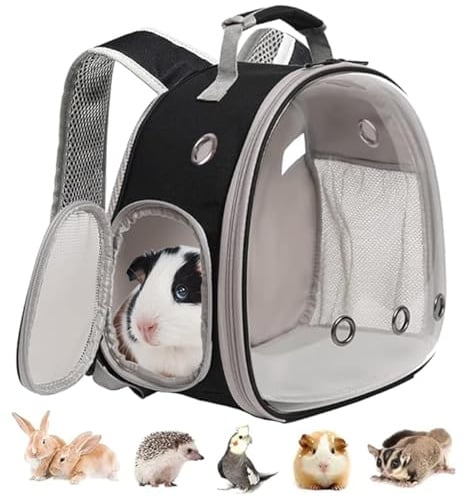 Rucksack für kleine Tiere, für Kinder, durchsichtige Weltraum-Kapsel, Haustier-Rucksack für Kaninchen, Meerschweinchen, Vogeltrage-Rucksack (schwarz)