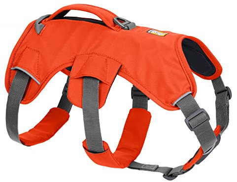 RUFFWEAR Mehrzweck-Hundegeschirr mit Griff, Web Master, verstellbares, Geschirr, 2 Leinenbefestigungen, für den täglichen Gebrauch, Blaze Orange, M