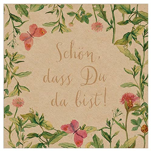 ARTEBENE Organics Serviette Papierserviette Tissue Schön dass du da bist | 20 Stück |33x33cm | 3-lagig | Hochwertige Servietten für Feiern Braun