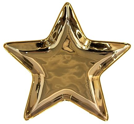 Clayre & Eef Ciotola/Porta candela natalizia a forma di stella in ceramica oro 20x19 cm