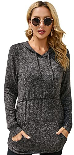 Sosolism Stillpullover Damen Langarm Stilltops Langarm Stillshirt mit Tasche,Dunkelgrau,Größe M