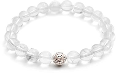 BERGERLIN Bergkristall Armband - Perlenarmband aus echtem Naturstein mit 925 Sterling Silberperle