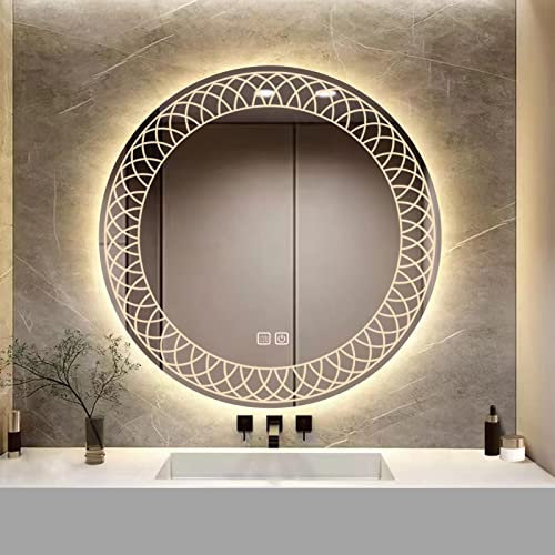 YOSHOOT Badspiegel mit Beleuchtung, 70cm Runder Wandspiegel LED-Beleuchtung, Antibeschlag großer Schminkspiegel, Berührungstaste Dimmbares 3 Farben LED-Licht 6400K IP44 (Kaleidoskop)