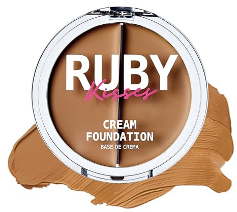 Ruby Kisses Cream Foundation 3D Face Creator 2-Color Foundation and Concealer, 12 Hour Wear Long Lasting, Medium to Full Coverage (Level 8)