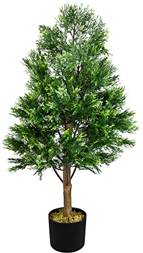 Decovego Zypresse Konifere Kunstpflanze Kunstbaum Deko Baum Künstliche Pflanze im Topf Künstlich Kunstpflanzen Innendekoration 90 cm