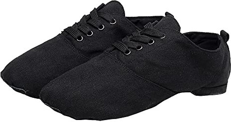 Jazzschuhe Damen Schwarz,Herren-Jazz-Schuh,Leinwand mit Ledersohle professionelle Jazzstiefe Tanzschuhe Fußlänge messen und Größe wählen(Schwarz,42)