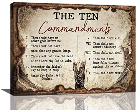 10 Gebote, Wandkunst, Vintage, zehn Gebote, Bilder, Wanddekoration, Gott, Bibelvers, inspirierende Leinwanddrucke, gerahmt, modern, christliches Gemälde, Kunstwerk für Kirche, Büro, 40.6x30.5 cm