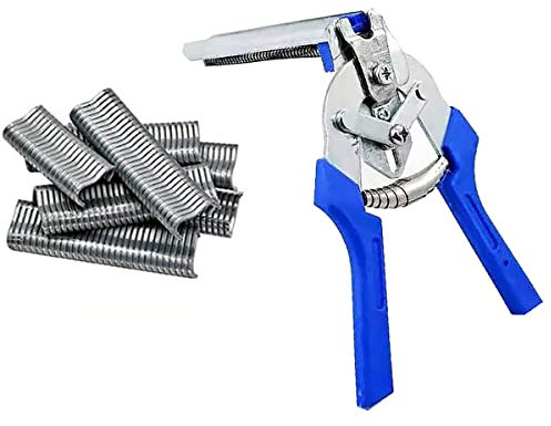 Clamp Hog Ring Pliers, Rapid Fence Plier with 600pcs M Clips, Hog Ring Pliers Automatic Fencing Installation Repair Hand Tools for Animal Pet Cages, Fencing