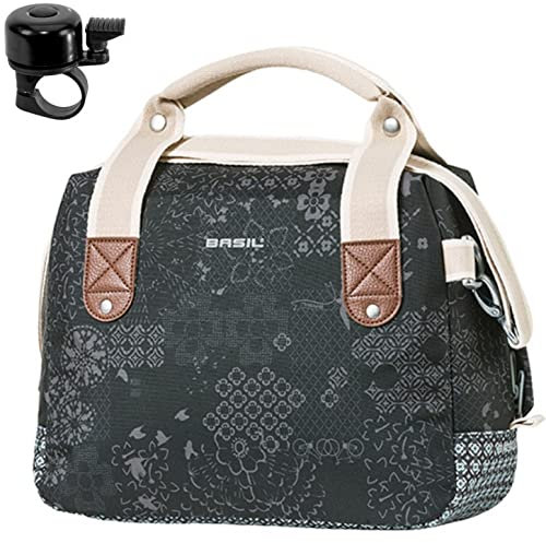 Basil Bohème City Bag - Fahrrad Lenkertasche Seitentasche -8 Liter Dunkelgrau inkl. Fahrradklingel