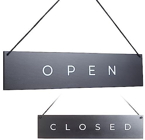 Modernes schwarzes Holz-Schild Open und Closed – doppelseitig, Vintage-Stil – 33 x 7,5 cm hängendes Türschild und Fensterschild für Geschäfte, Cafés und Restaurants