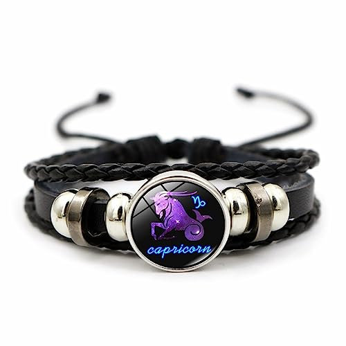 LODMLOER Steinbock 12 Sternzeichen Sternbildpaar Armbänder – Charm-Armband Für Herren Und Damen, Modisches Mehrschichtiges Lederarmband/Armreif, Geburtstagsgeschenke, Steinbock