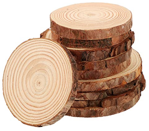 EXCEART 10 Stück Runde Holzspäne Handdekoration Pflanzendekorationen Für Töpfe Holzdekoration Baumscheiben Krippe Basteln Baumrinde Runde Holzschlüsselanhänger Unvollendete