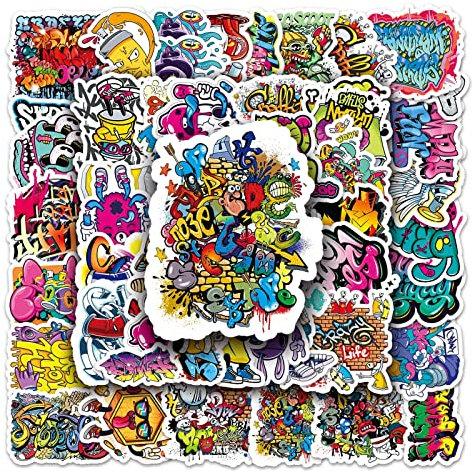 Hippie Street Graffiti Stickers 50 Pcs Waterproof Colorful Hip Hop Street Art Stickers for Water Bottle Laptop Skateboard Computer Car Bike Phone Helmet,Vinyl Cute Trendy Decals for Teens Boys Girls
