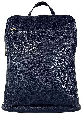 FrasiBags Rucksack aus echtem Leder mit Doppelfächern, Unisex, Reisetasche aus Leder, hergestellt in Italien, blau, Mittelgroß