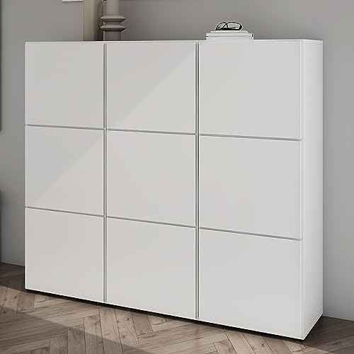 Mai & Mai Scarpiera da Ingresso 135x36x120cm, Bianco Opaco | Armadio Scarpiera Portascarpe Salvaspazio con 9 Ante + 18 Scomparti per Soggiorno, Camera da Letto, Schuhschrank02