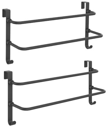 EMKE Porte Serviette Salle de Bain 2 Étages, Noir, Mural (2 Pièces)