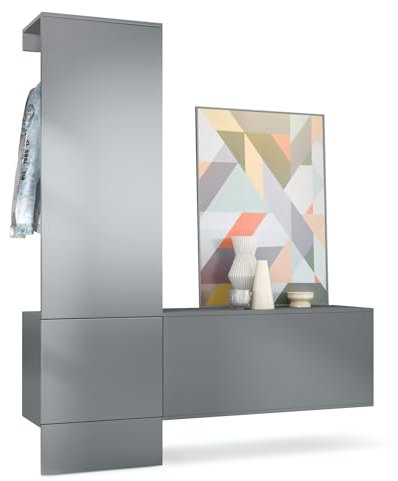 Vladon Garderobe Carlton Set 4, Made in Germany, Wandgarderobe aus Deko-Paneel & Hängeschrank für Schuhe, Anthrazit matt/Graphit seidenmatt (156,5 x 193 x 35 cm)