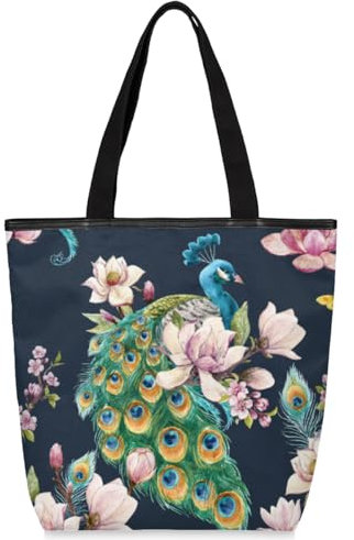TropicalLife Pfauen-Blumen-Vogel-Handtasche, groß für Damen, Damen, Schultertasche, Reißverschluss, Shopper, Pfauen-Organizer-Taschen für Frauen und Mädchen, Top-Griff Taschen, farbig