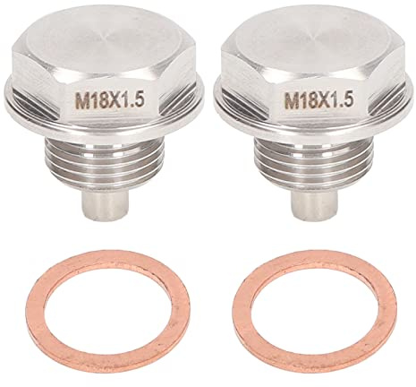 2 Stück Magnetische Ölablassschraube, M18x1,5mm Motor Magnetische Ölablassschraube, Edelstahl Schraubbolzen Ölwanne Mutter Stecker mit 2 Unterlegscheiben Magnetischer Ölwannenstopfen Universal