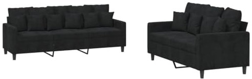 vidaXL Sofagarnitur 2-TLG., Sessel Couch mit Kissen, Sofa Wohnzimmersofa mit Armlehnen, Couchgarnitur Designsofa Sitzmöbel Polstermöbel, Schwarz Samt