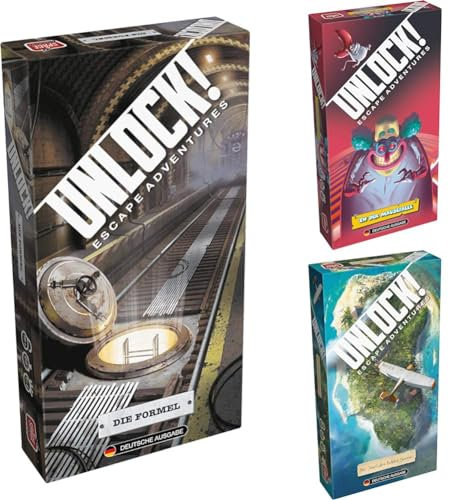 Unlock! – Escape Adventures Bundle / Die Formel + In der Mausefalle + Die Insel des Doktor Goorse / 1-6 Spieler / Ab 10+ Jahren / 60 Minuten / Deutsch