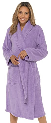 Undercover Damen-Bademantel, Frottee, 100 % Baumwolle, Schalkragen oder Kapuze, zum Trocknen, Flieder, 24-26