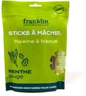 FRANKLIN – Friandises Dentaires pour Chien – Stick à mâcher avec 30% de Menthe – Haleine Fraîche & Anti-Tartre – Mastication Longue – Tout Âge – 250g