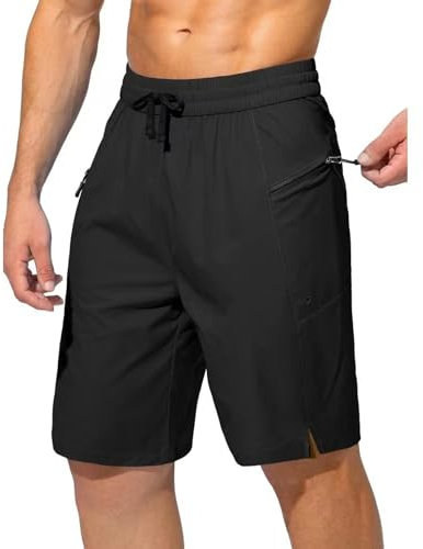 Tansozer Badehose Herren Schnelltrocknend Badeshorts Boardshorts Wasserabweisend Schwimmhose Herren mit Reißverschlusstasche und Verstellbarem Tunnelzug Schwarz M