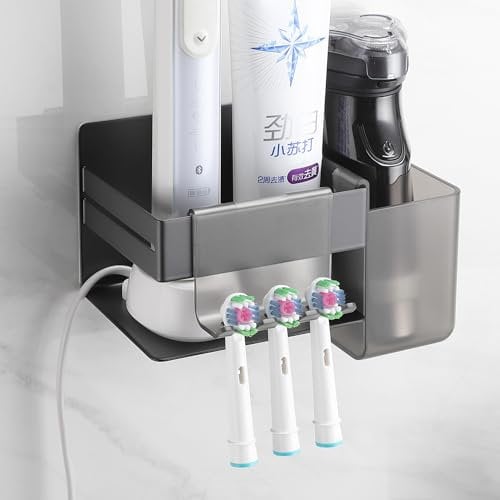OETAMS Porta Spazzolino Elettrico, Porta Testine Spazzolino Elettrico con 2 Accessori da Bagno, Acciaio Inox Porta Spazzolini Bagno Senza Foratura, Supporto per Spazzolino da Denti, Autoadesivo Nero