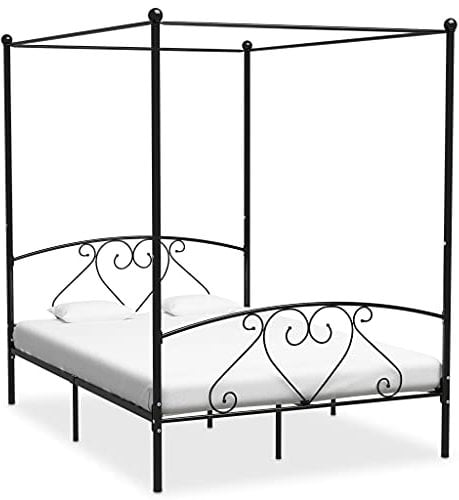 Willood Himmelbett-Gestell Bett Bettgestell Einzelbett Metallbett Bettrahmen Lattenrost Schlafzimmerbett Schlafzimmermöbel Ehebett Schwarz Metall 160 x 200 cm