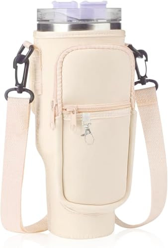 Tasche für Stanley Cup 40oz, Flaschentasche mit Handytasche, Tragegriff, Verstellbarer Schultergurt, Karabiner, Wasserflaschen Tragetasche für Reisen Zum Wandern Laufen Radfahren, Aprikosenfarbe