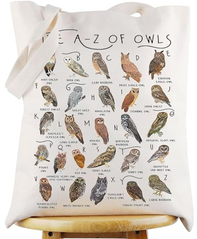WZMPA Lustige Eulen-Tragetasche, Eulenliebhaber, Geschenk, die A-Z Eulen, wiederverwendbare Einkaufstasche, Eulenarten-Merchandise, The A-z Owls Tg, medium