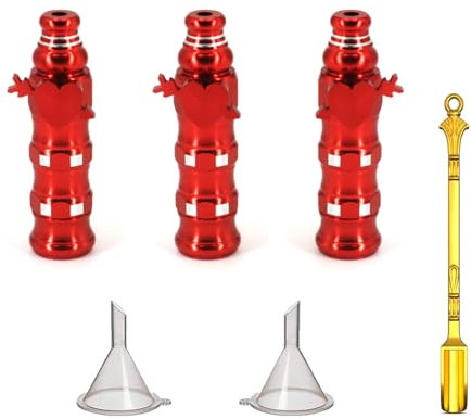 VOVCIG Schnupftabak Dosierer, 3 Stück Koks Dosierer für Damen, Schnupftabakspender Mit 2 Kleinen Trichter und Löffel, Pfeil der Liebe Griffdesign, Aktualisierte Fassung (6.5x1.8cm, Rot)