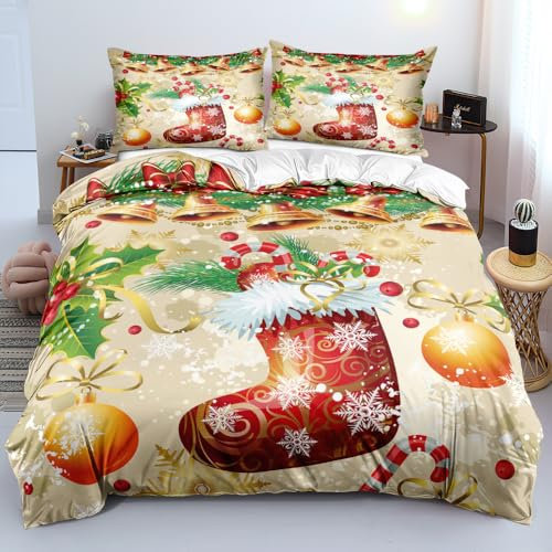 Holiyjog Bettwäsche-Set mit Weihnachtsbäumen, Glocken, Bettbezug-Set für Kinder, Jungen und Mädchen