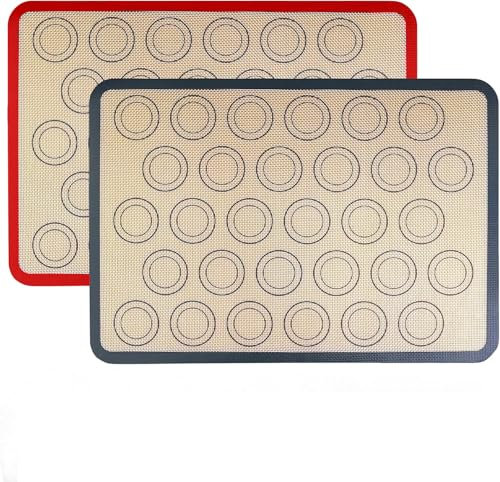 Tappetino da forno per macaron, rosso e nero, antiaderente, riutilizzabile, per macaron, biscotti, pane, torte, pizza, 42 x 29,5 cm